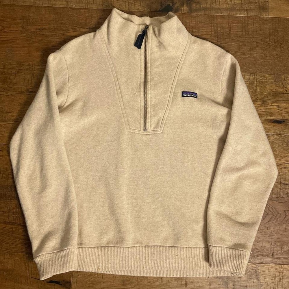 Patagonia Quarter Zip Sweatshirt Mens L Cream Minimal Recycled Wool Blend